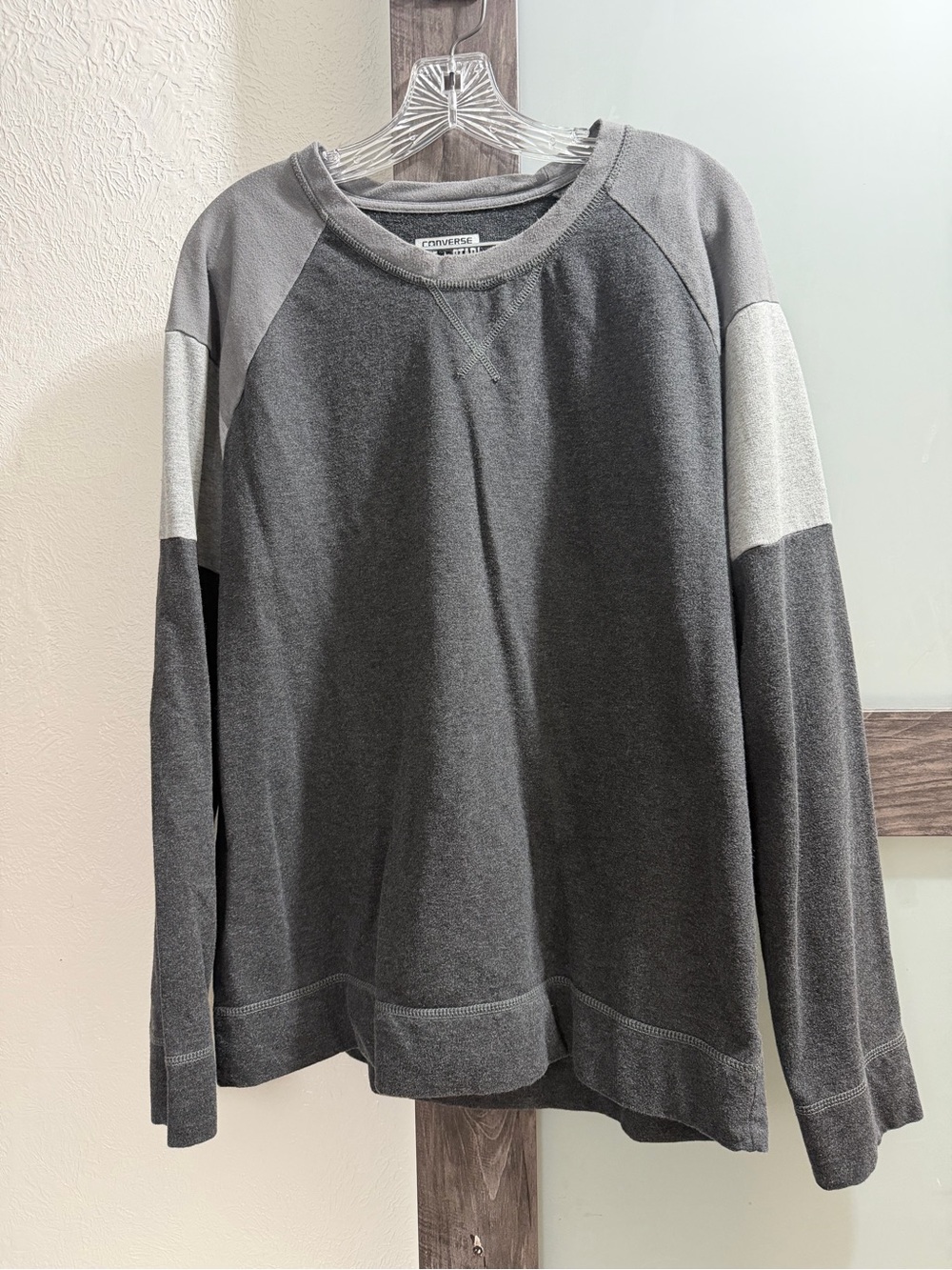 Converse Men's Dark Gray and Light Gray Colorblock Crewneck